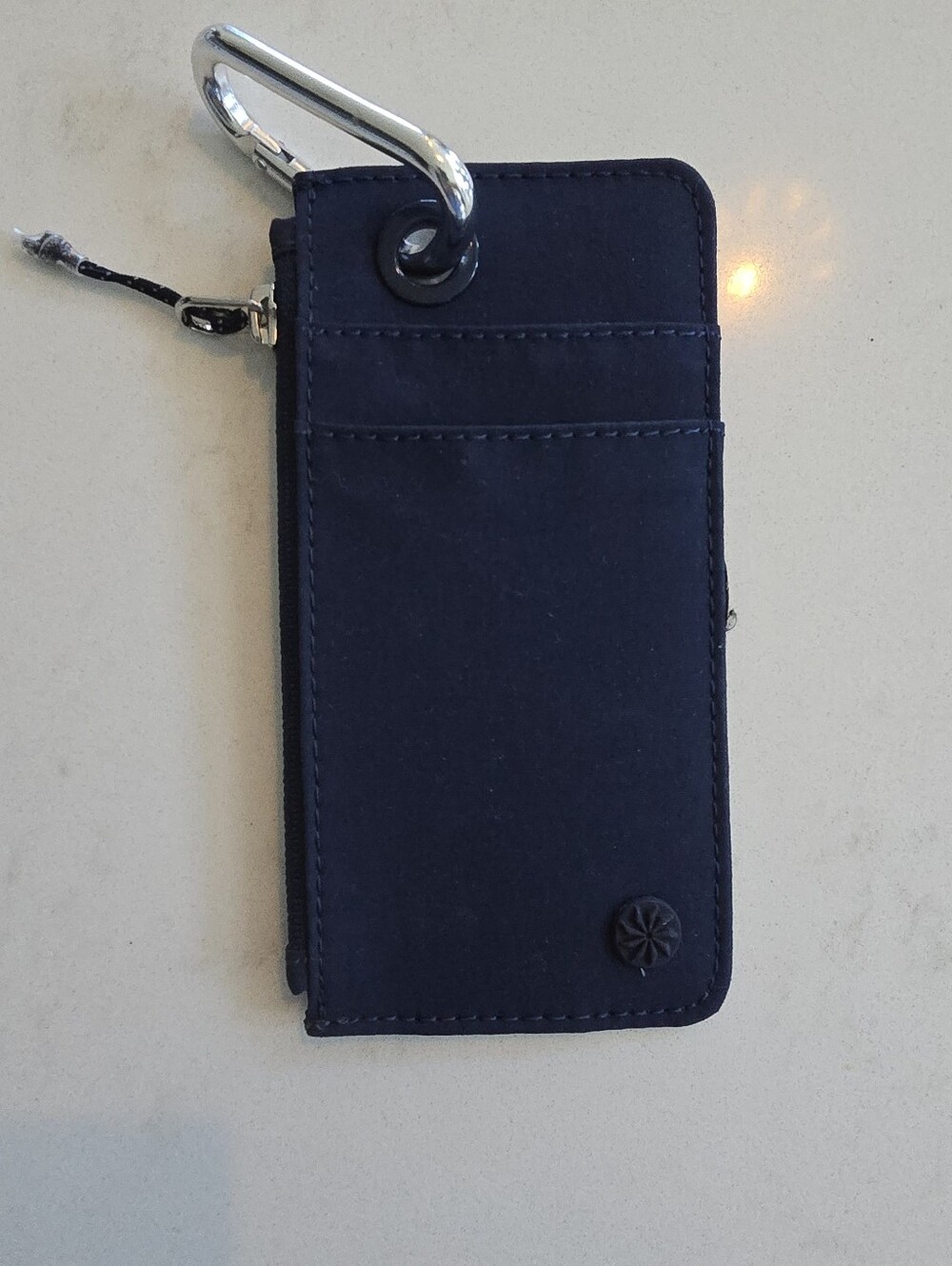 Athleta Coffee Run Wallet Navy Blue Zipped with Carabiner